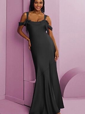 Azazie Black Off-Shoulder Maxi Dress with Tie-Strap Detail